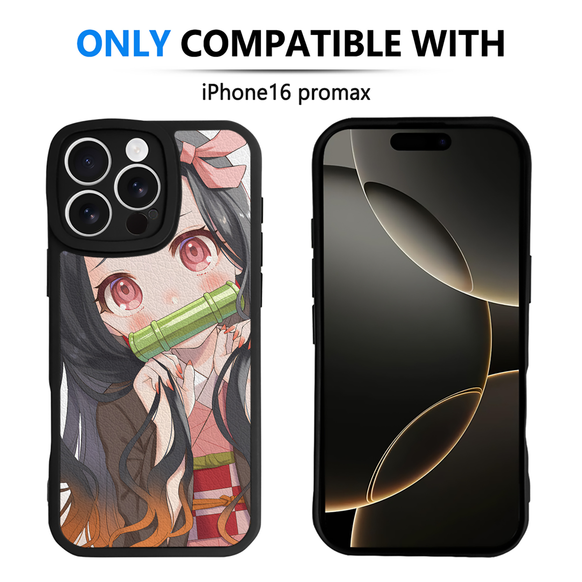 （画像用） 鬼滅の刃（きめつのやいば）竈門 禰󠄀豆子／かまど ねずこ Kamado Nezuko 【iPhone 16シリーズ対応】シリコンスマホケース（レザー調） 材質：シリコン